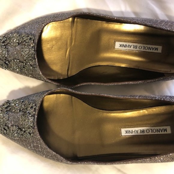 Sexy Bronze Flat Monolo Blahnik Noturno Fabric Hangisi - Picture 9 of 9